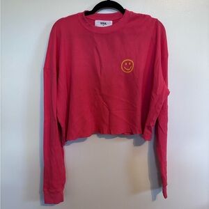 Soul waffle pink long sleeve thermal crop top with smiley face on front size XL